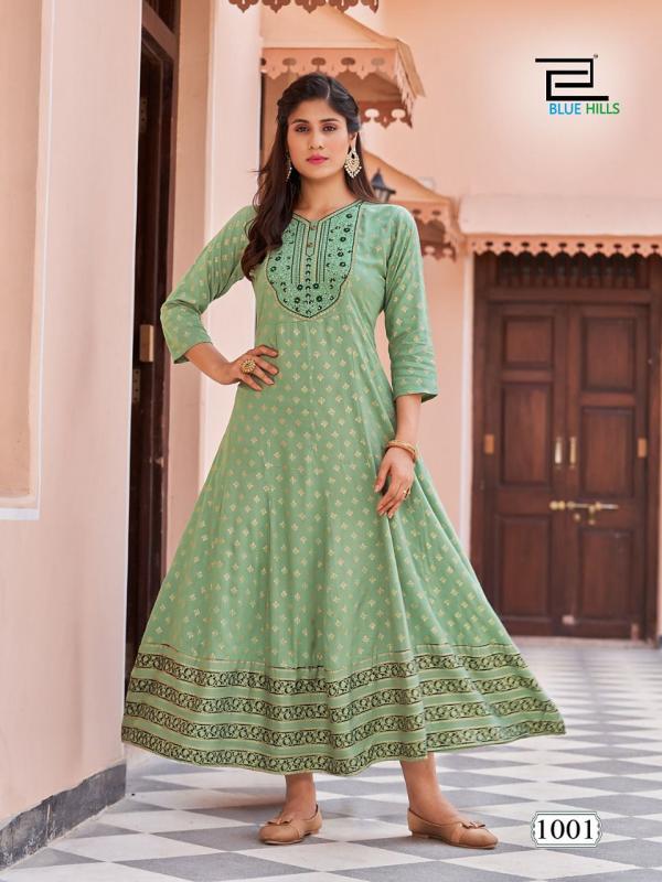 Blue Hills Encounter Festive Rayon Designer Wear Anarkali Kurti Collection 